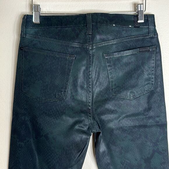 7 For All Mankind High-Waist Ankle Skinny Coated Green Python jeans SZ 28 NWOT - Picture 11 of 14
